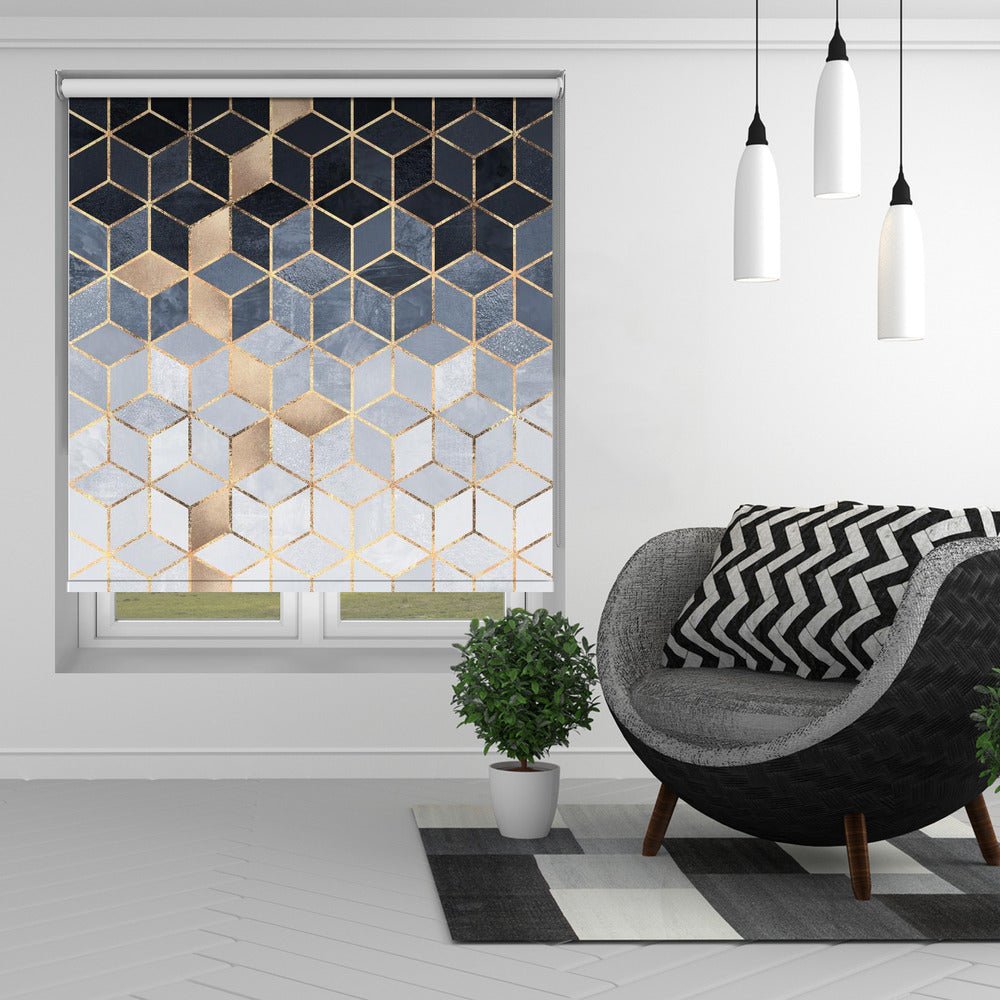 Soft Blue Gradient Cubes Printed Picture Photo Roller Blind - 1X2229655 - Art Fever - Art Fever