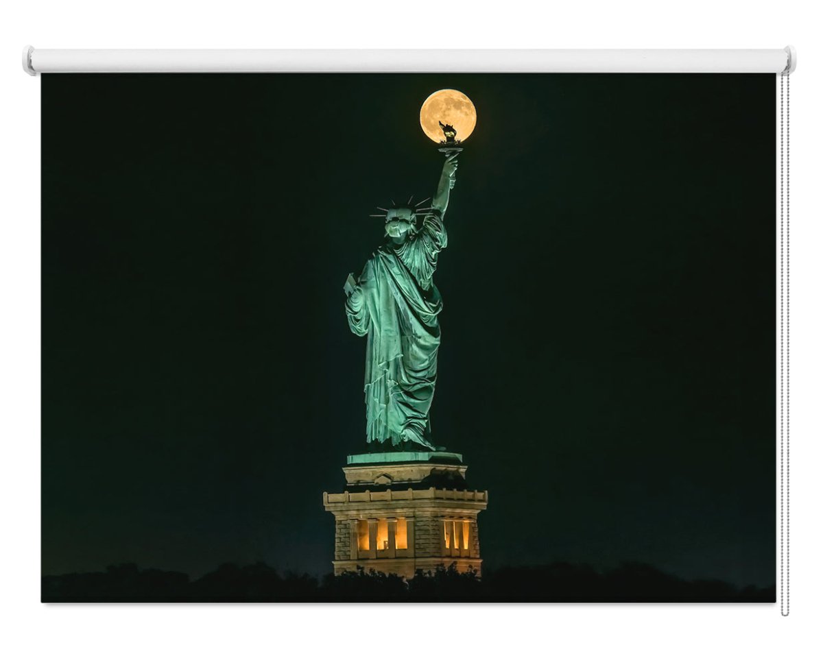 Statue of Liberty Full Moon over New York Printed Picture Photo Roller Blind - 1X1363782 - Pictufy - Art Fever