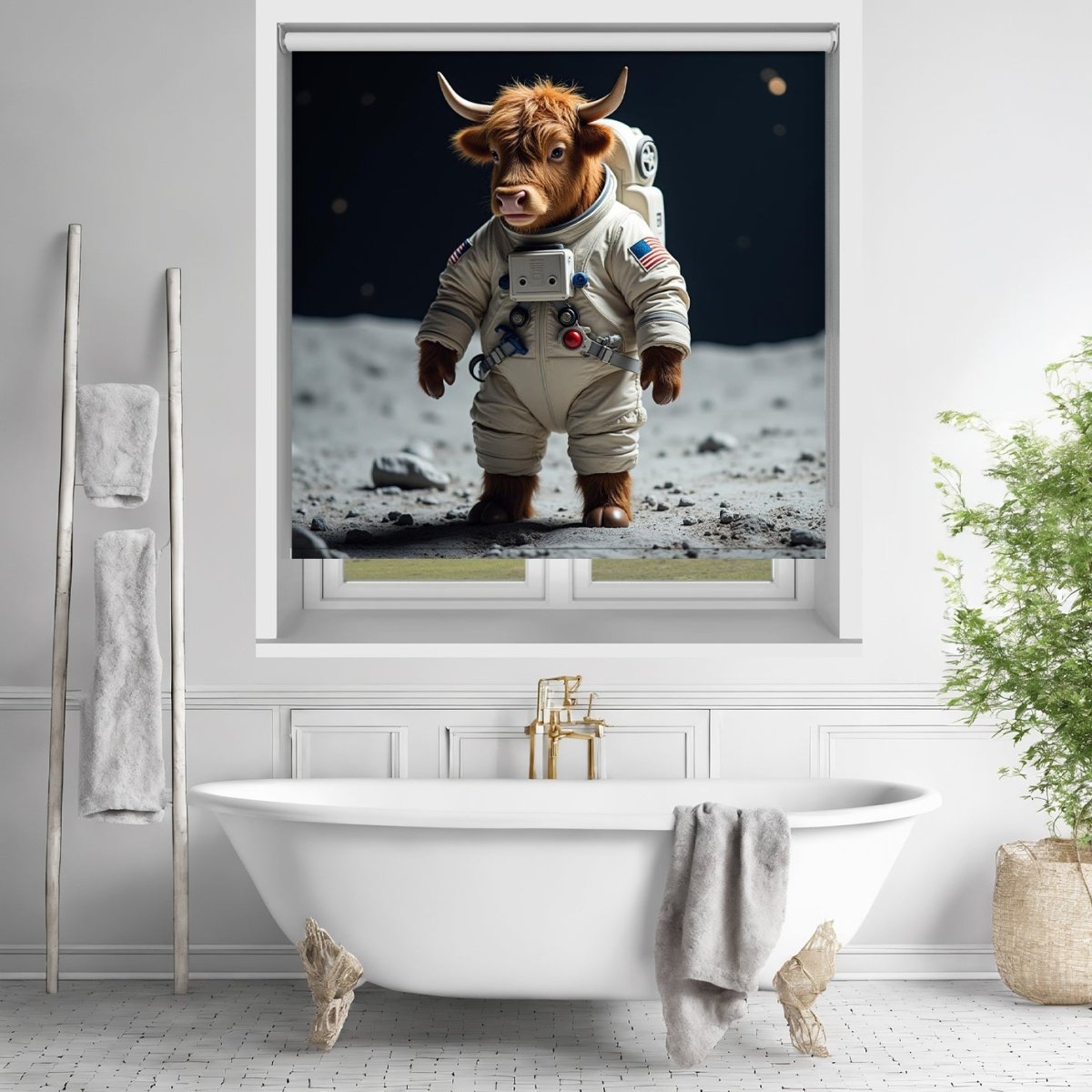 The Highland Cow in Space Printed Picture Photo Roller Blind - RB1403 - Art Fever - Art Fever