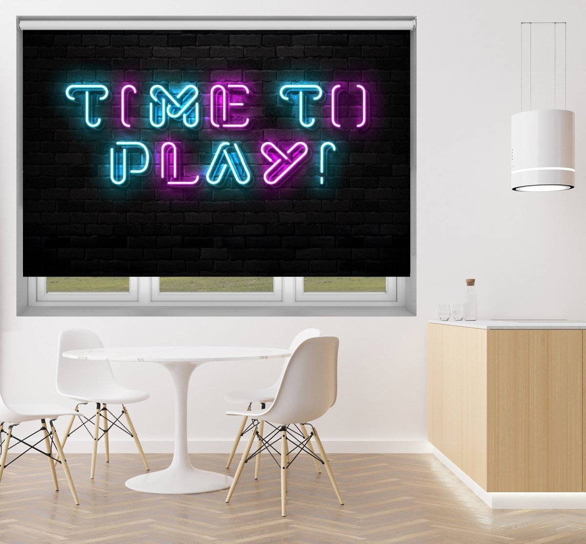 Time To Play Brick Wall Neon Sign Printed Picture Photo Roller Blind - RB1368 - Art Fever - Art Fever