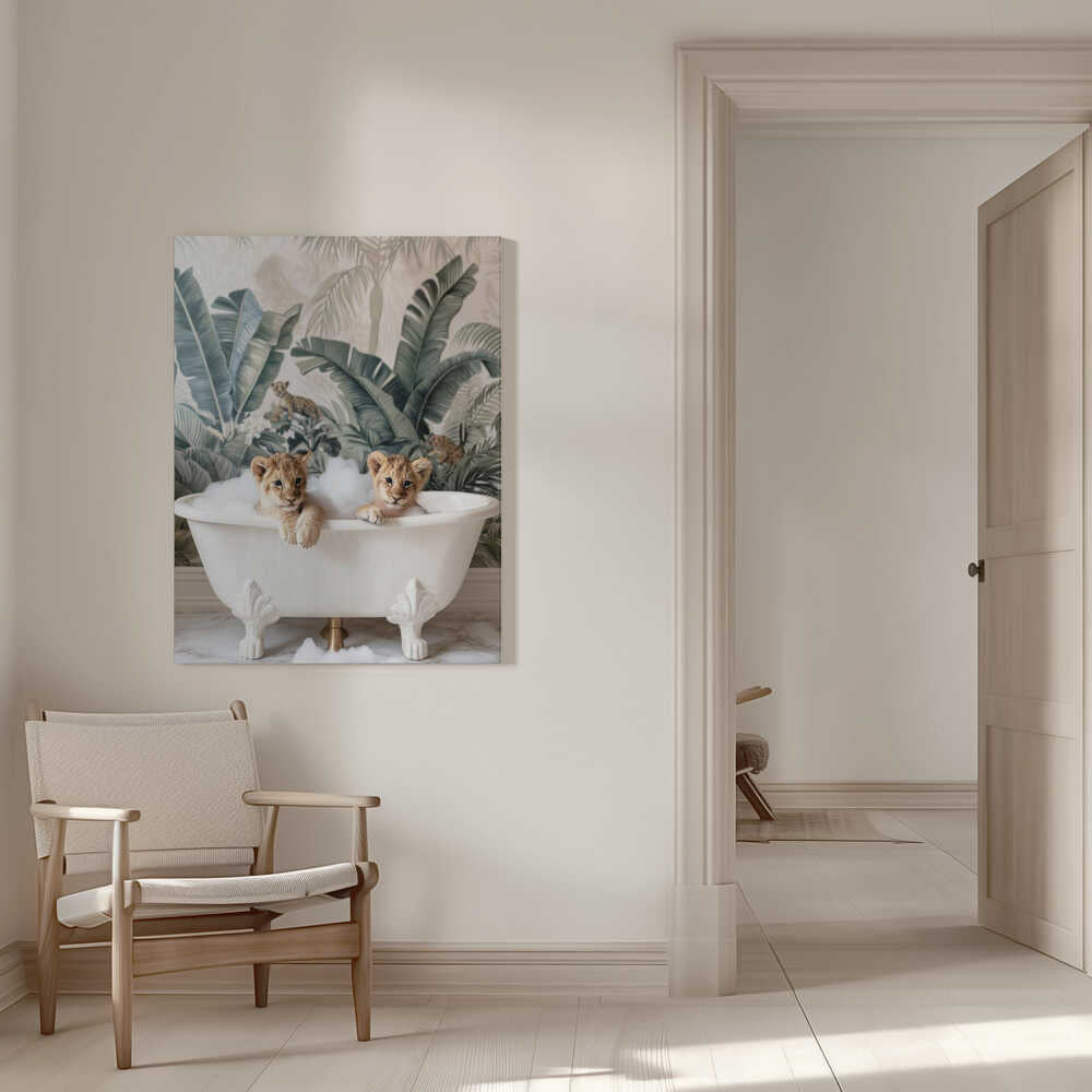 Tropical Lion Bath Canvas Print Wall Art 1X3063037 - ART FEVER - Art Fever