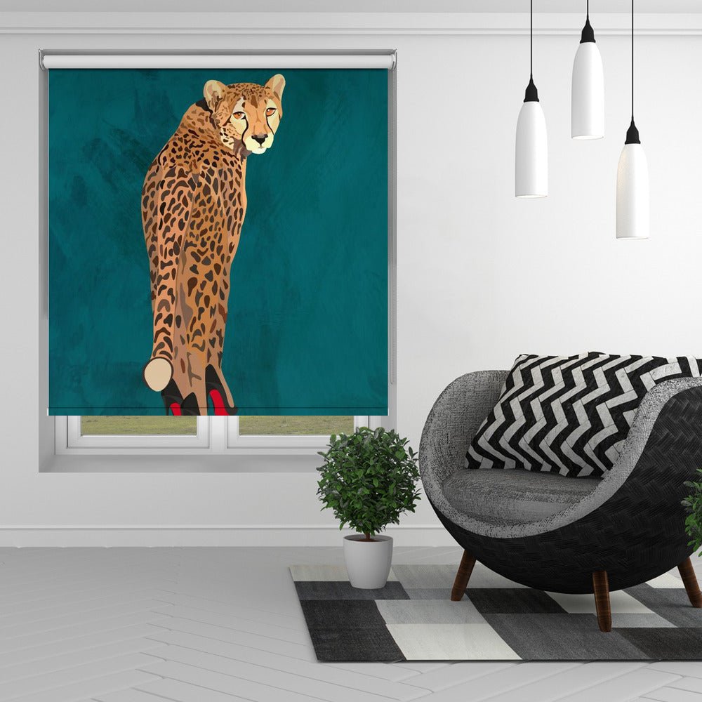 Turquoise cheetah in heels Printed Picture Photo Roller Blind - 1X2746300 - Art Fever - Art Fever
