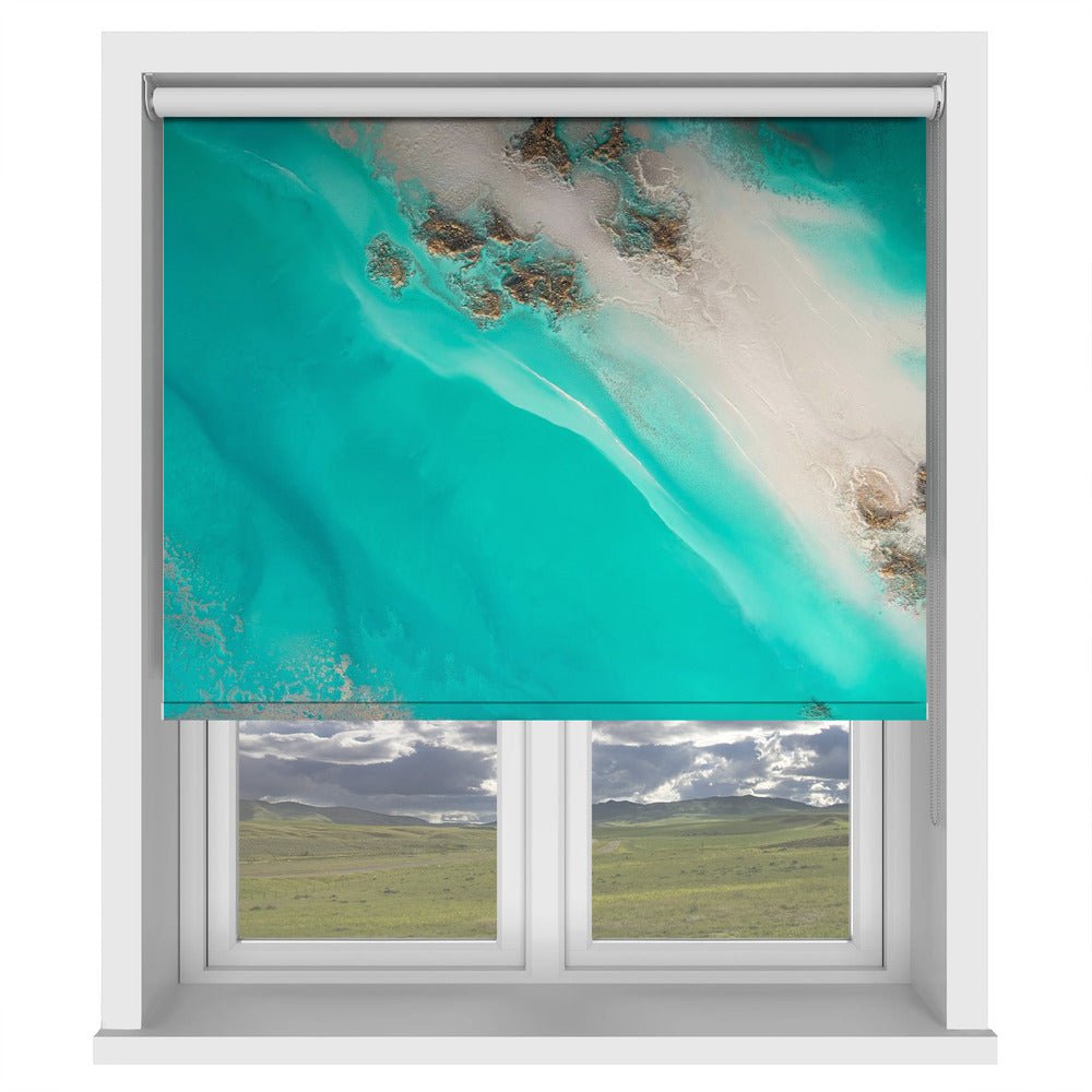 Vibrant Aqua - Rocky Shoreline Printed Picture Photo Roller Blind - 1X2847528 - Art Fever - Art Fever
