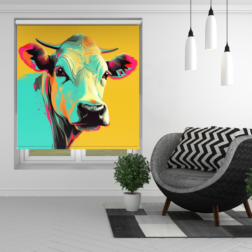 Vibrant pop art style cow Printed Picture Photo Roller Blind - 1X3081724 - Art Fever - Art Fever