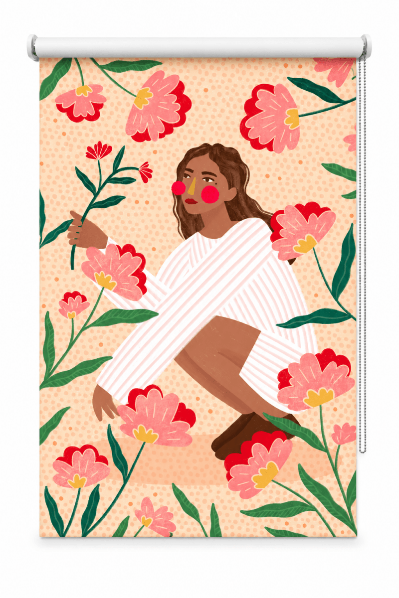 Woman In Floral Garden Printed Roller Blind - 1X3675525 - Art Fever - Art Fever