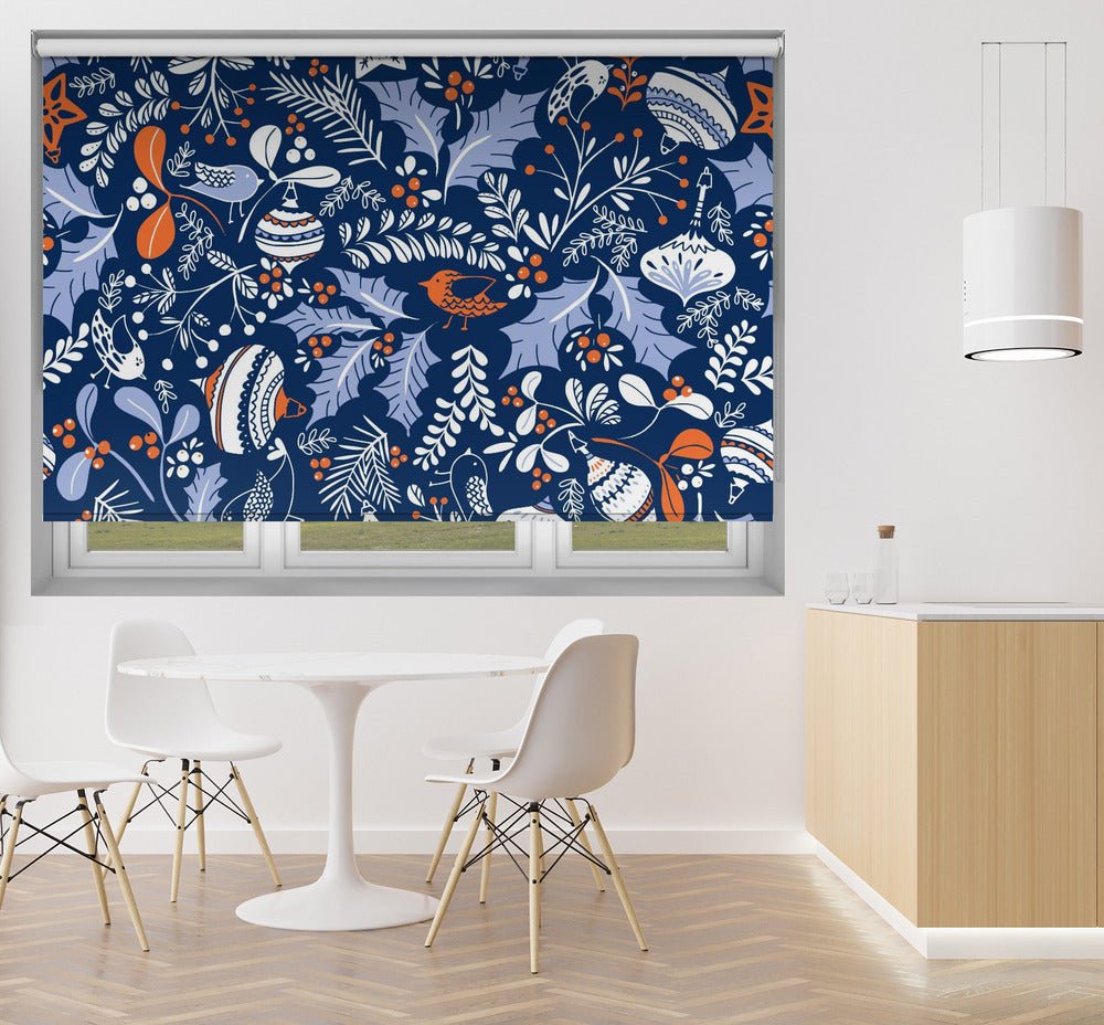 Wonderful Mistletoe Christmas Joy Blue pattern Printed Picture Photo Roller Blind - 1X2930226 - Art Fever - Art Fever