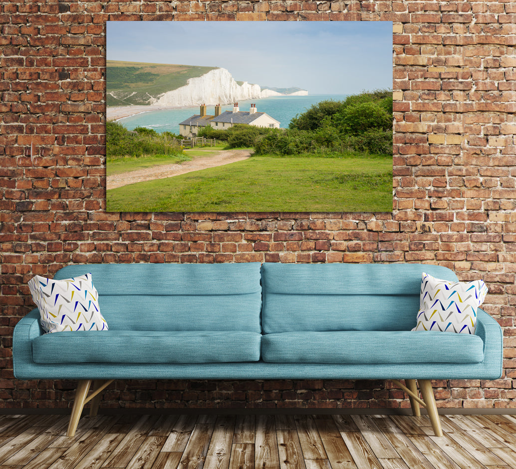 Cottages & Seven Sisters Coastal Canvas Print Wall Art Picture - SPC148