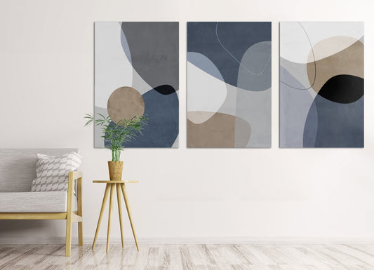 Abstract Geometric Shapes Set of 3 Canvas Print Wall Art Pictures - 1X2516336 - Art Fever - Art Fever