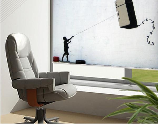 Banksy fridge kite Printed Picture Photo Roller Blind - RB117 - Art Fever - Art Fever