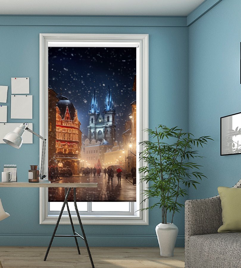 Christmas Market Festive Painting Style Printed Picture Photo Roller Blind - RB1319 - Art Fever - Art Fever