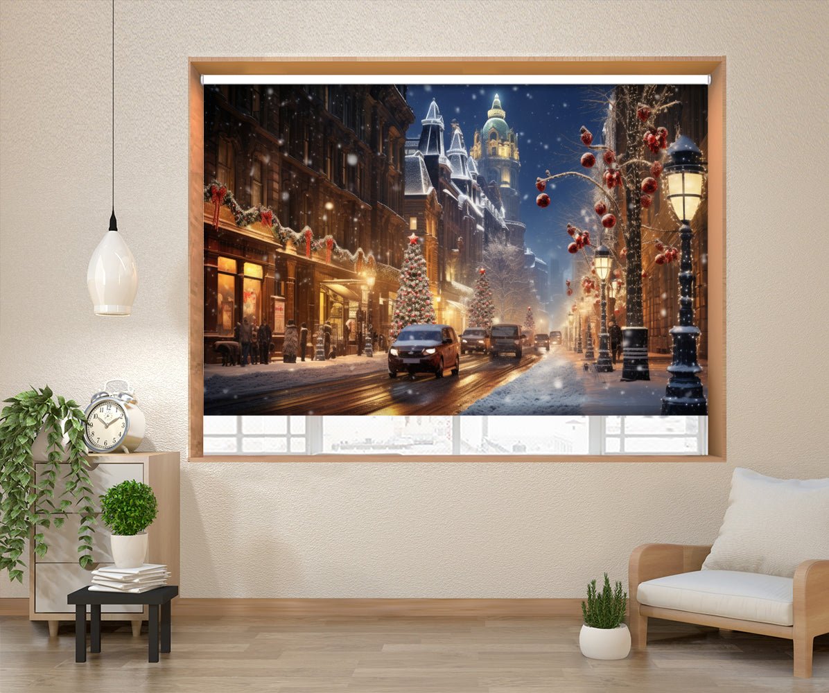Driving Home for Christmas Street Scene Painting Style Printed Picture Photo Roller Blind - RB1321 - Art Fever - Art Fever