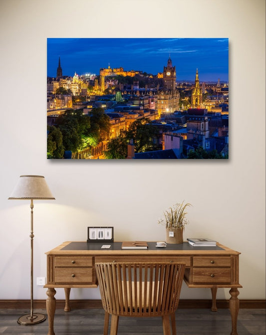 Edinburgh castle 🏰 and cityscape at dusk from Carlton Hill Canvas Print Picture Wall Art - SPC225 - Art Fever - Art Fever