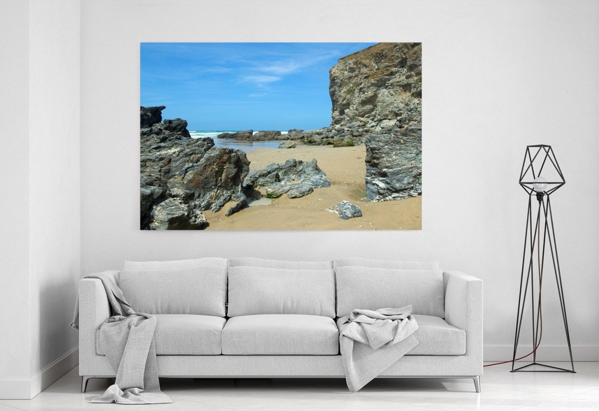 Eroding rock cliffs, Porthtowan beach Cornwall Printed Canvas Print Picture - SPC173 - Art Fever - Art Fever