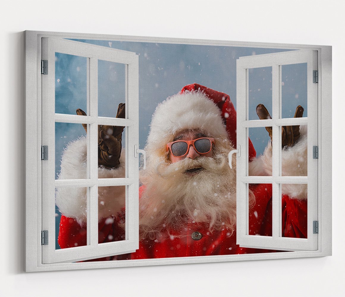 Cool Santa Father Christmas Canvas Print | Through the Window Canvas Print | Art Fever cool-santa-father-christmas-canvas-print-through-the-window-canvas-print-art-fever