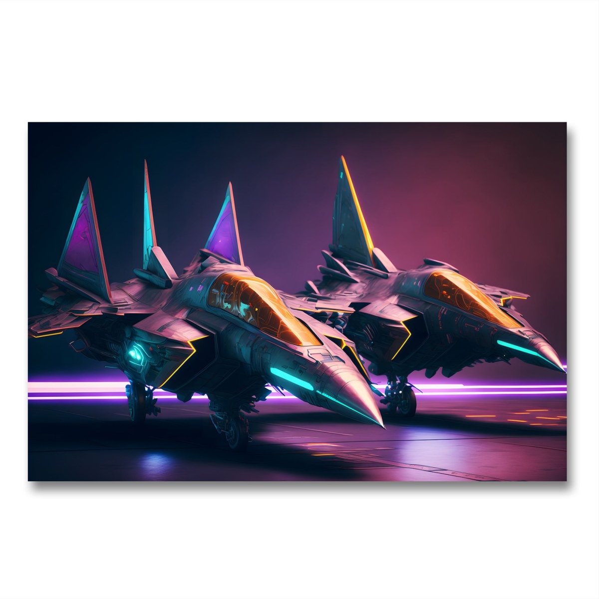Futuristic Fighter Jet Pop Art Neon Ai Illustration Canvas Print Picture Wall Art - SPC215 - Art Fever - Art Fever