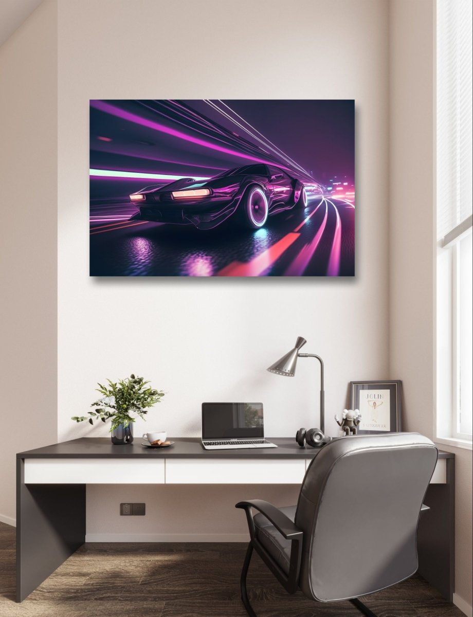 Futuristic Sports Car Purple Pop Art Neon Ai Illustration Canvas Print Picture Wall Art - SPC217 - Art Fever - Art Fever