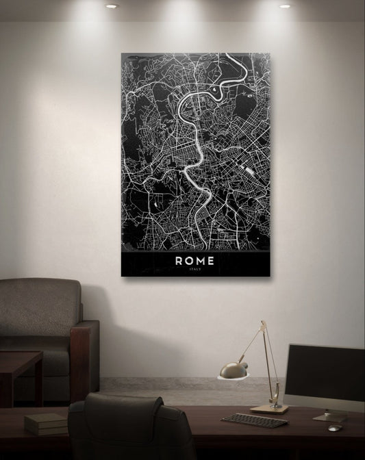 Illustrated Map of Rome Monochrome Canvas Print Wall Art Picture - 1X2375919 - Art Fever - Art Fever