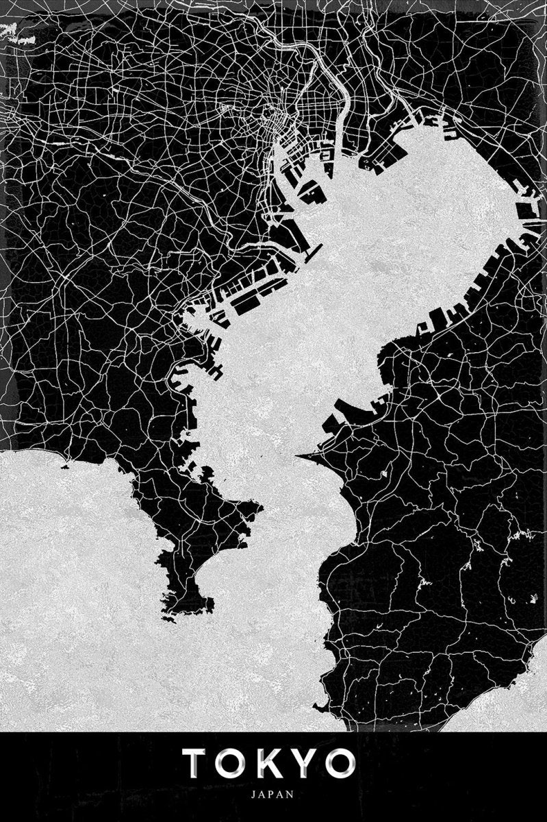 Illustrated Map of Tokyo Monochrome Canvas Print Wall Art Picture - 1X2375807 - Art Fever - Art Fever