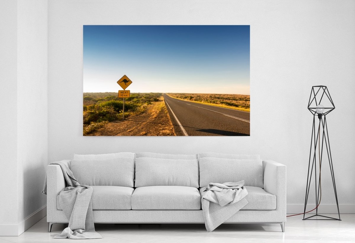 Kangaroo Crossing Road Sign Warning Drivers In Australia Canvas Print Picture - SPC252 - Art Fever - Art Fever