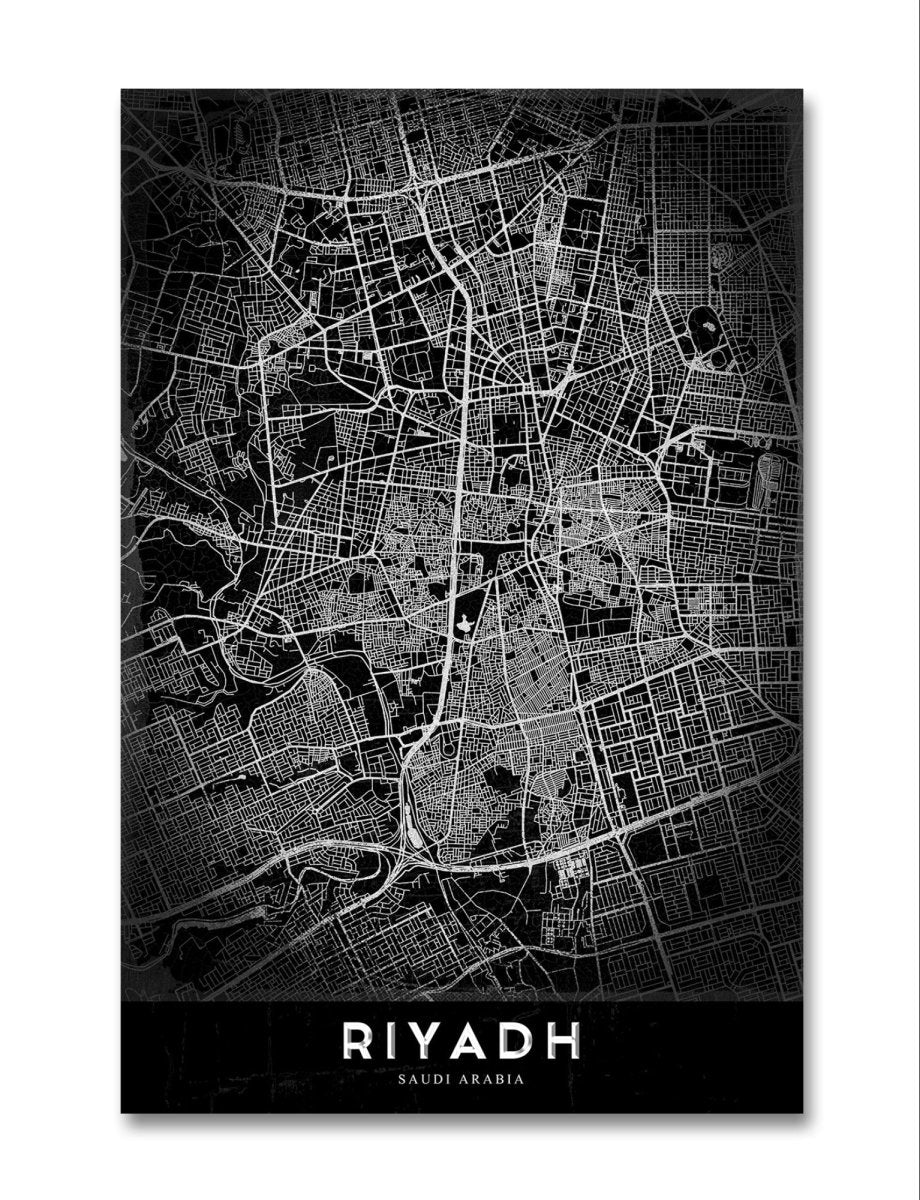 Map of Riyadh Monochrome Canvas Print Wall Art Picture - 1X2394129 - Art Fever - Art Fever