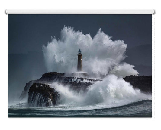 Ocean Wave over the Lighthouse Printed Picture Photo Roller Blind- 1X1506506 - Art Fever - Art Fever