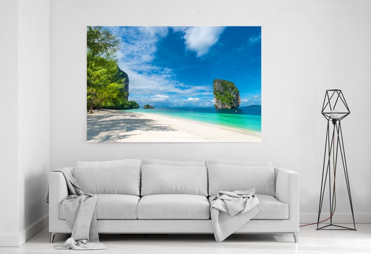 Photo View Of Krabi In The Shade Of A Tree On The Beach, Thailand Printed Canvas Print Picture - SPC227 - Art Fever - Art Fever