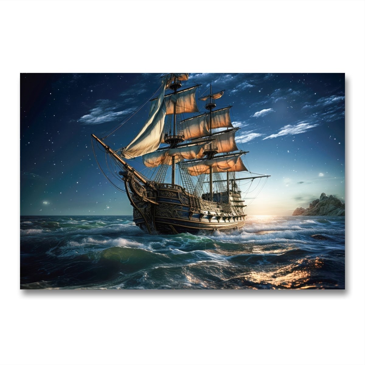 Pirate Ship at Sea Ai Illustration Canvas Print Picture Wall Art - SPC221 - Art Fever - Art Fever
