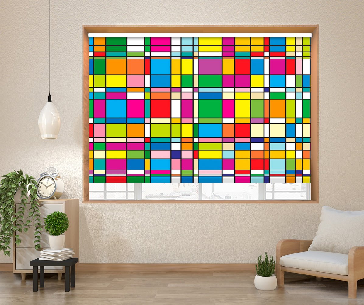 Printed Picture Photo Roller Blind Mondrian Style Abstract Art - RB991 - Art Fever - Art Fever