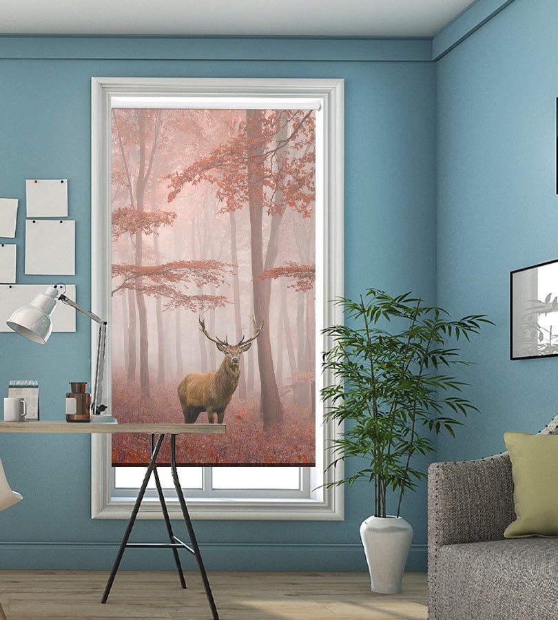Printed Picture Photo Roller Blind Red Deer Stag in Foggy Autumn Woods - RB990 - Art Fever - Art Fever