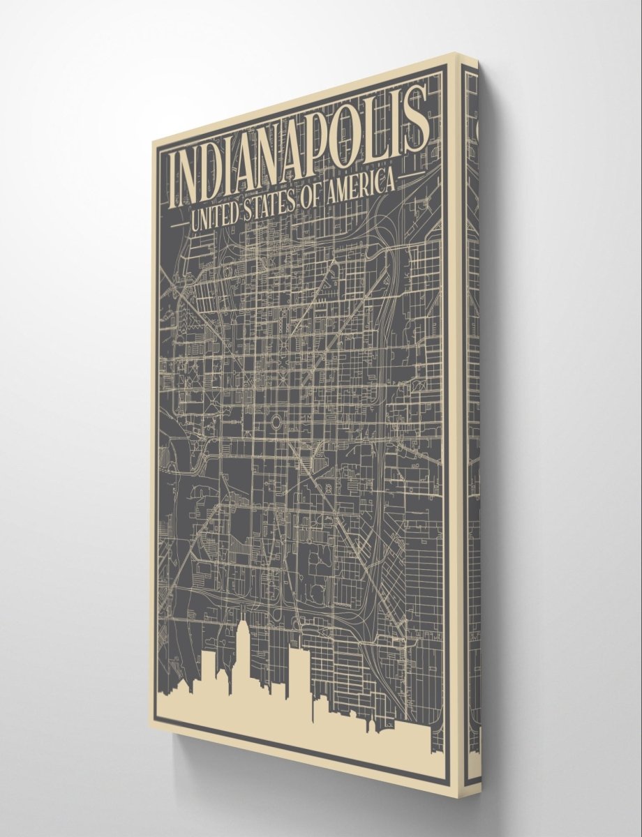 Retro Map of Indianapolis USA Aerial View Canvas Print Picture Wall Art - SPC281 - Art Fever - Art Fever