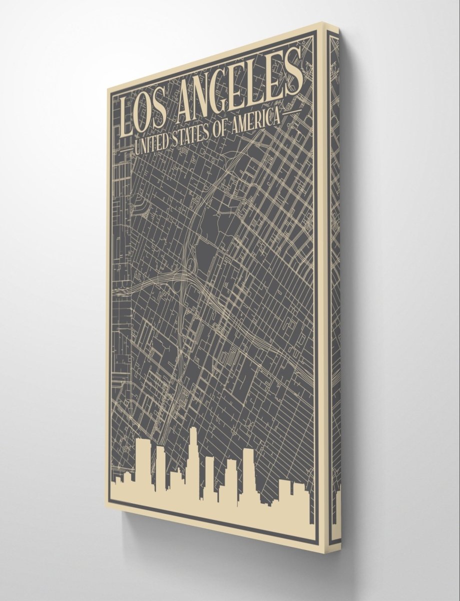Retro Map of Los Angeles USA Aerial View Canvas Print Picture Wall Art - SPC278 - Art Fever - Art Fever