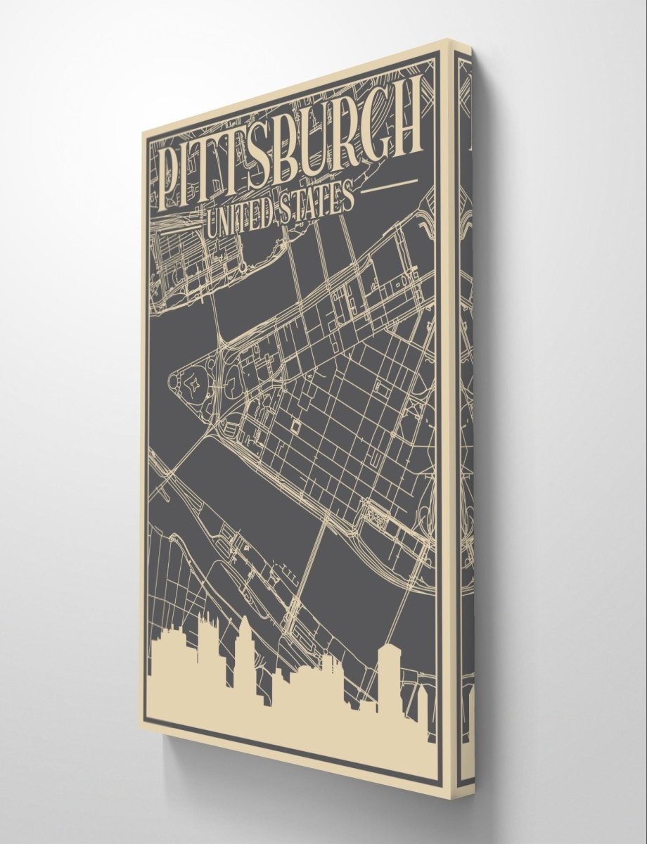 Retro Map of Pittsburgh USA Canvas Print Picture Wall Art - SPC276 - Art Fever - Art Fever