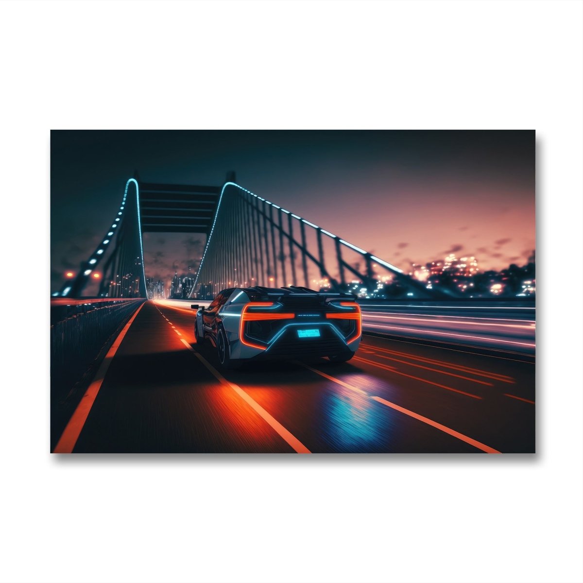 Sports Car on the Bridge ๐๏ธ Pop Art Neon Style Ai Illustration Canvas Print Picture Wall Art - SPC224 - Art Fever - Art Fever