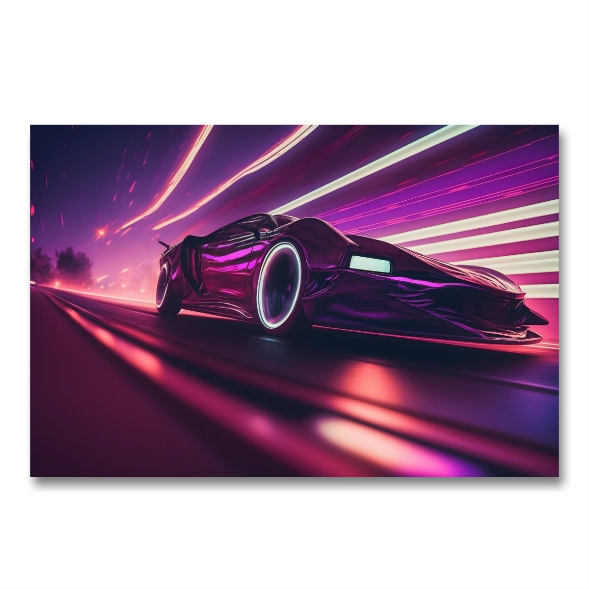 Sports Car Style Purple Pop Art Neon Ai Illustration Canvas Print Picture Wall Art - SPC218 - Art Fever - Art Fever