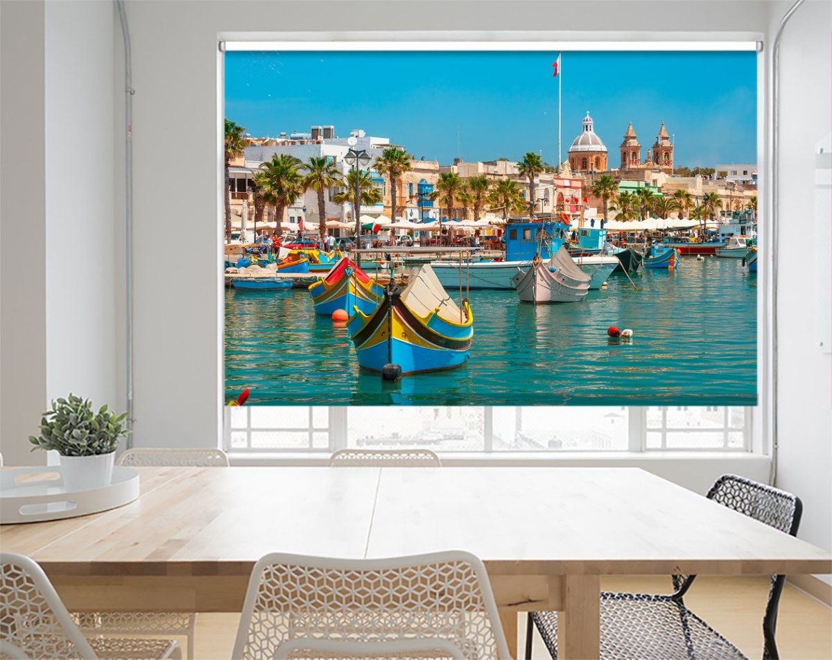 Taditional Eyed Boats Luzzu In Marsaxlokk, Malta Printed Picture Photo Roller Blind - RB1002 - Art Fever - Art Fever