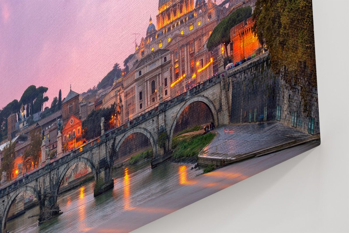 Tiber River and Saint Peter Cathedral, Evening in Rome Printed Canvas Print Picture - SPC158 - Art Fever - Art Fever