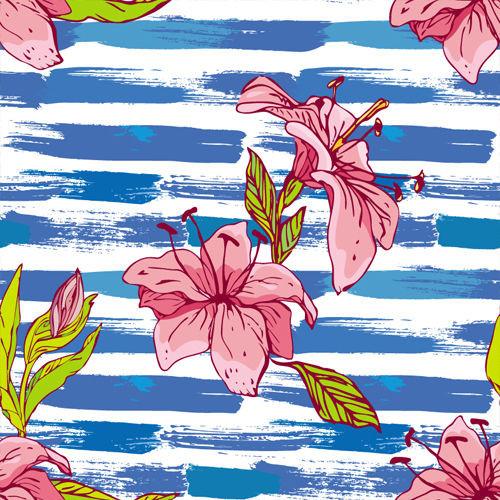 Tiger Lilies Blue Stripes Floral Printed Picture Photo Roller Blind - RB520 - Art Fever - Art Fever