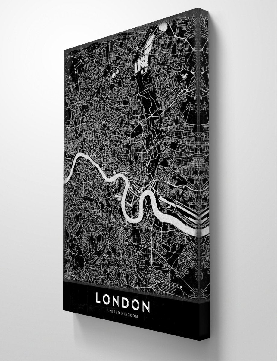 Vintage Map of London Monochrome Canvas Print Wall Art Picture - 1X2375949 - Art Fever - Art Fever