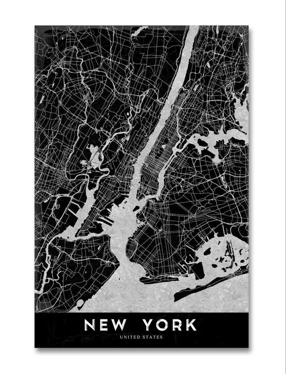 Vintage Map of New York Monochrome Canvas Print Wall Art Picture - 1X2375809 - Art Fever - Art Fever