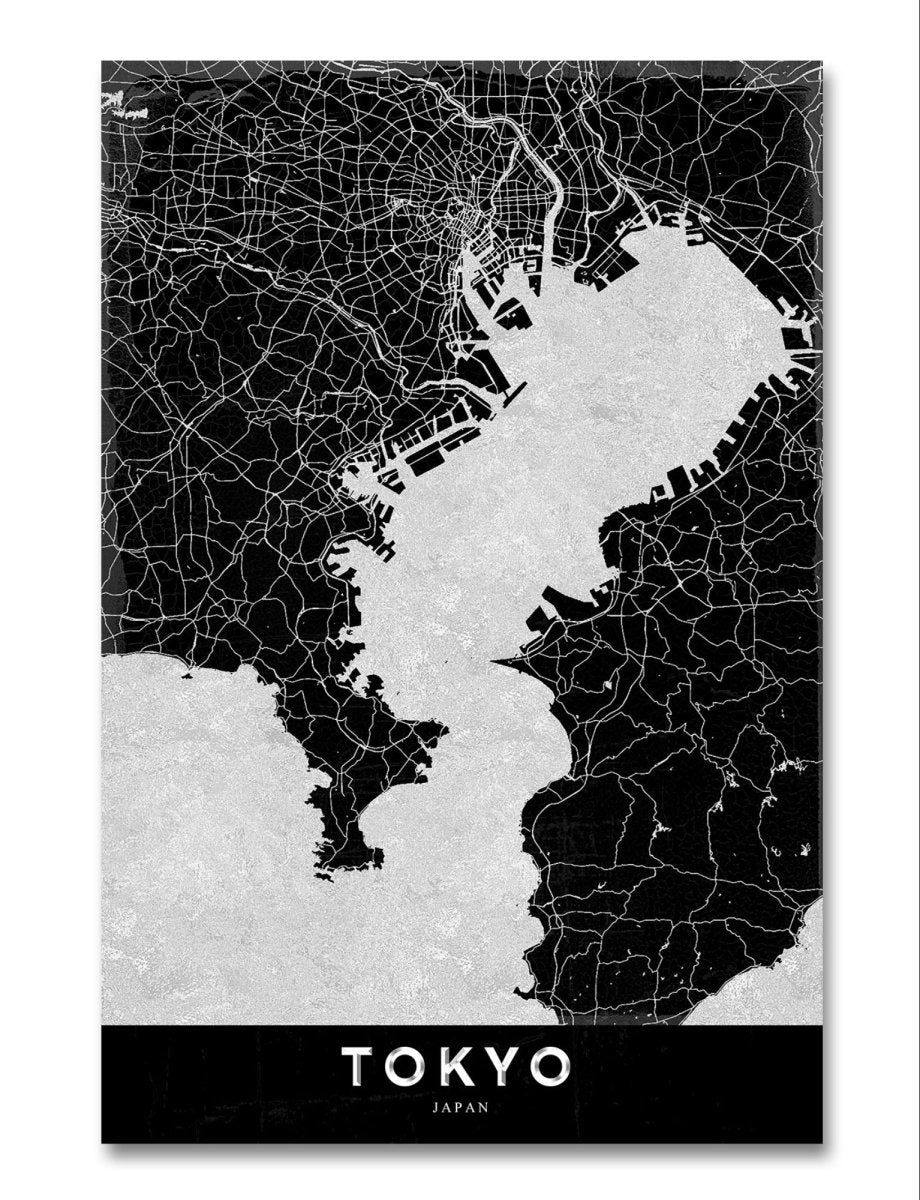 Vintage Monochrome Map of Hong Kong, Singapore & Tokyo Set of 3 Canvas Print Wall Art Pictures - 1X2388924 - Art Fever - Art Fever