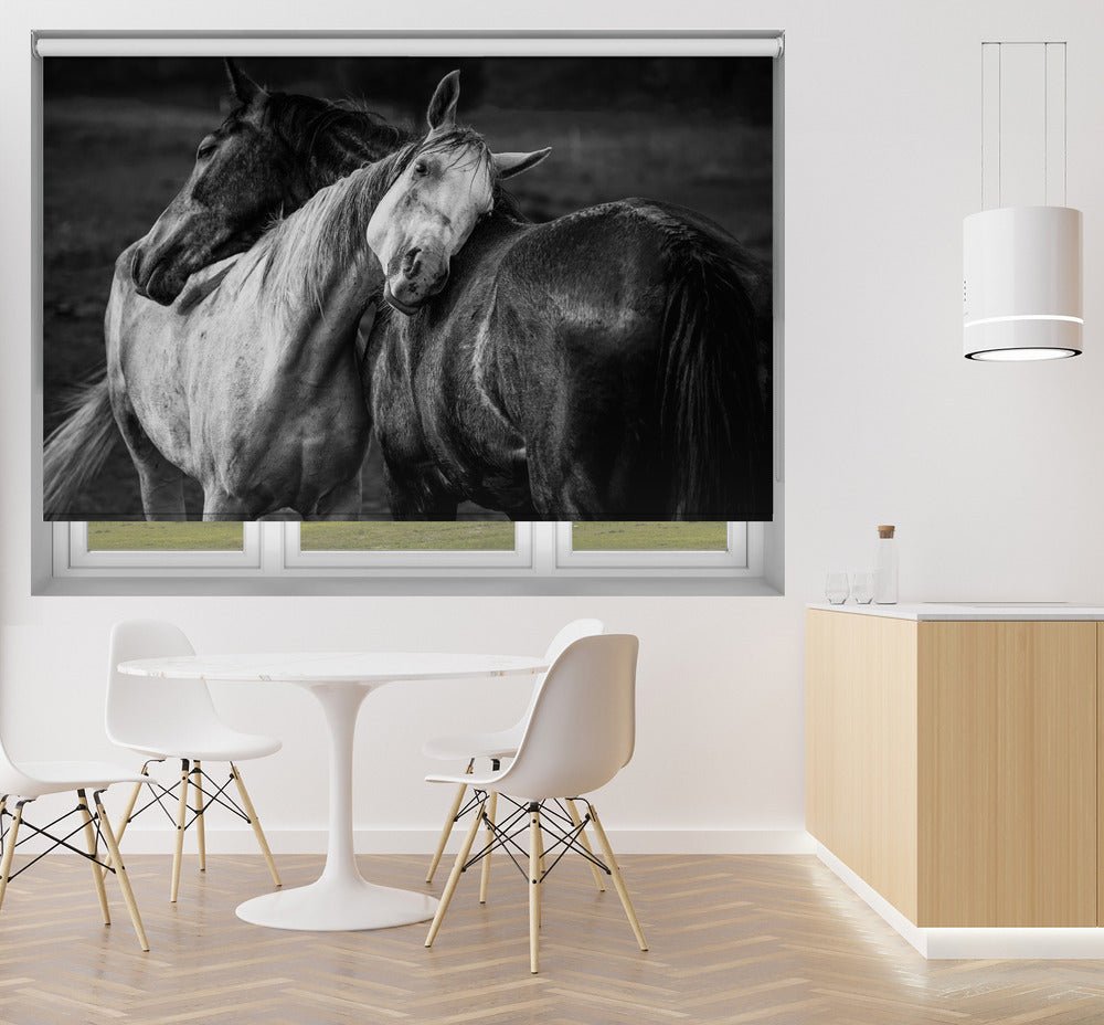 Warm rain Black & White Horses Printed Picture Photo Roller Blind - 1X1579809 - Pictufy - Art Fever