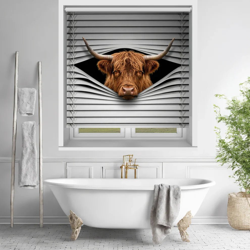Add Charm to Your Home with Our Highland Cow Peeking Blind - Art Fever