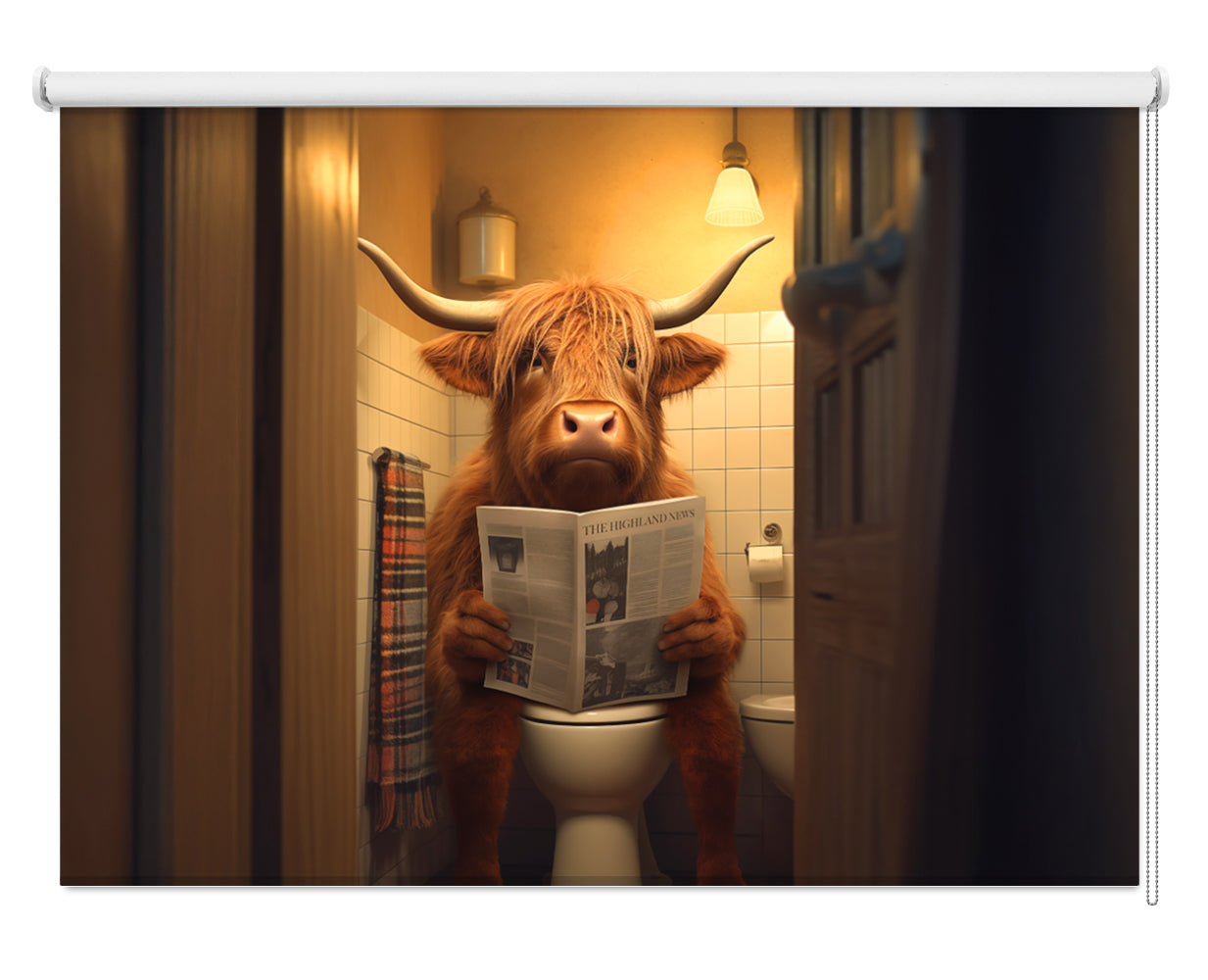 Highland Cow In the Toilet Printed Picture Photo Roller Blind - 1X3133025