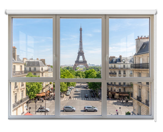 Window View of Paris Eiffel Tower Printed Picture Photo Roller Blind - RB1476