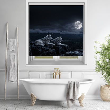 Two Wolves under the Full Moon Printed Picture Photo Roller Blind - RB679