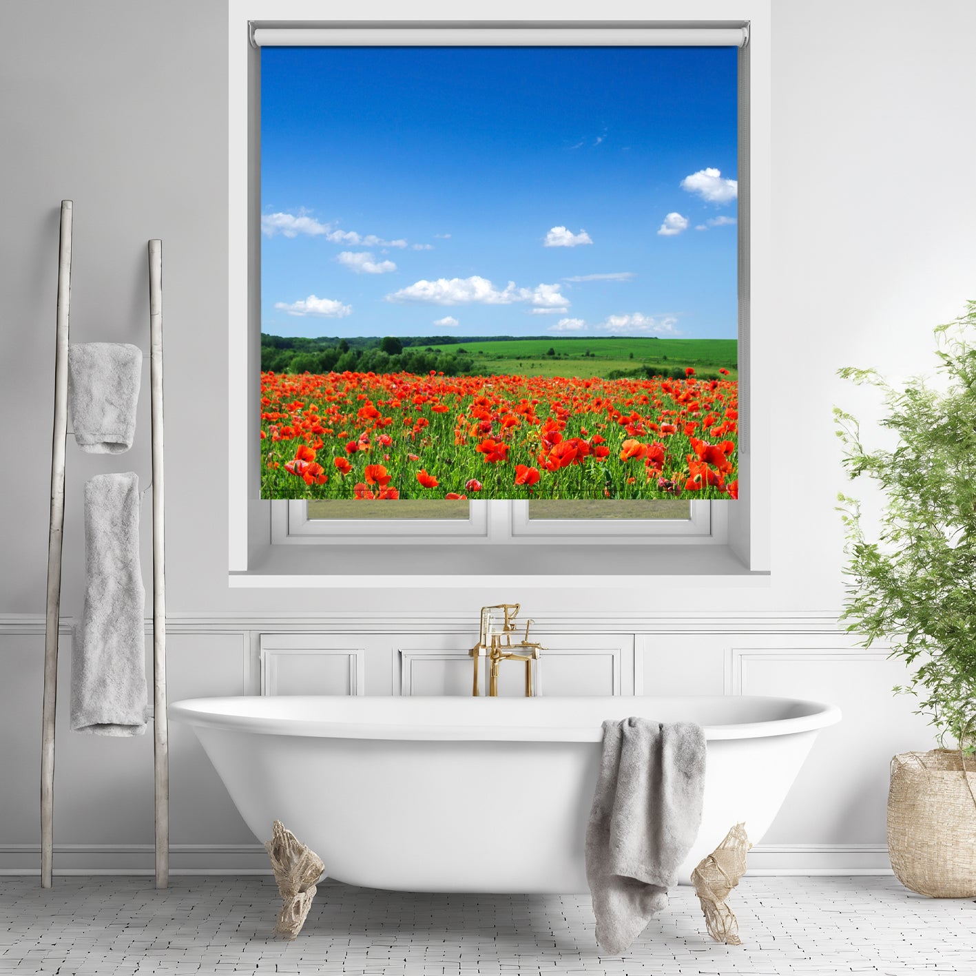 Poppies and the Blue Sky Printed Picture Photo Roller Blind - RB410