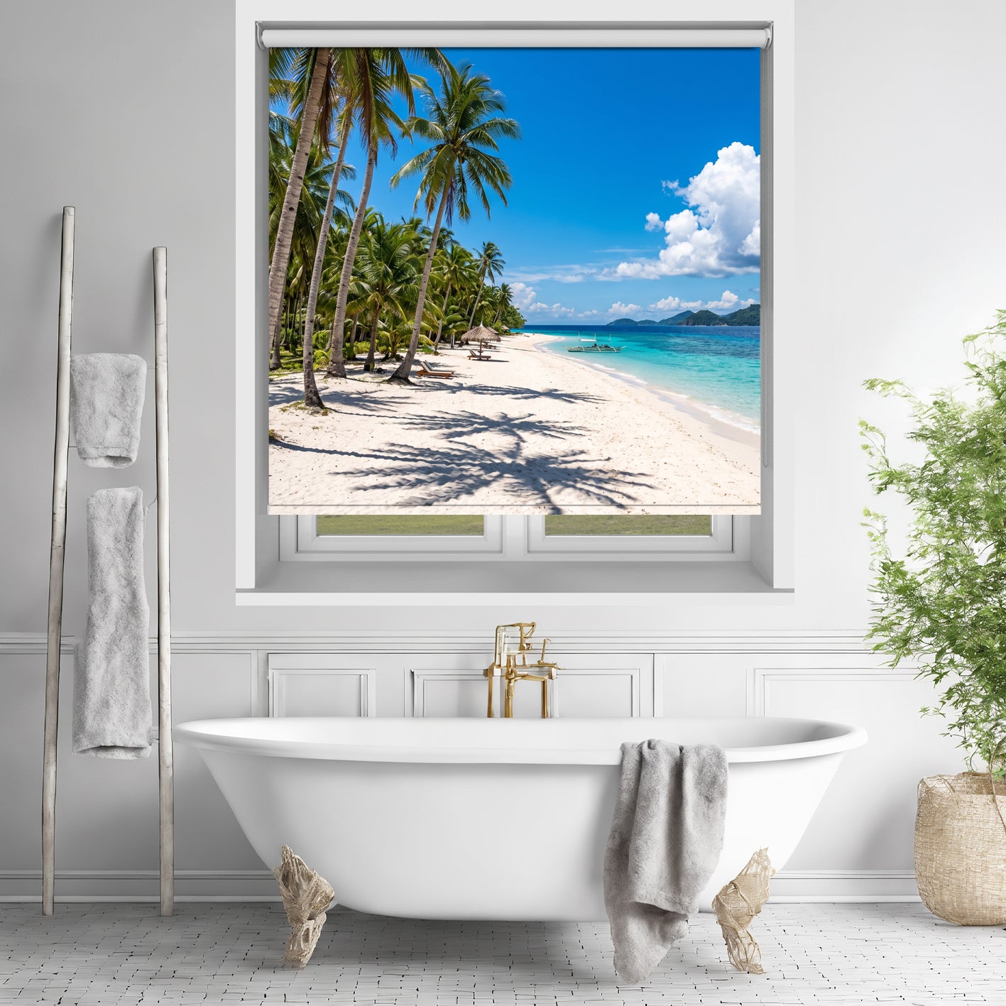 Tropical Palm Tree Beach Scene Printed Picture Photo Roller Blind - RB634