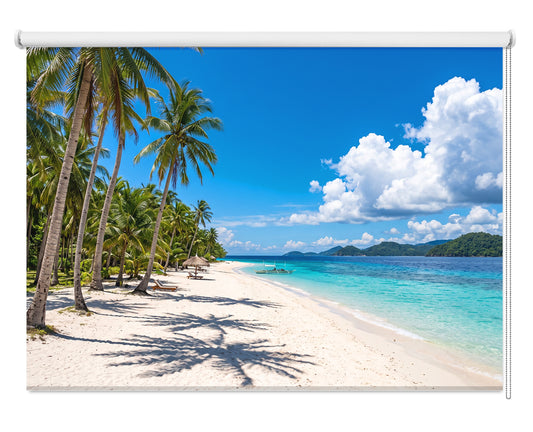 Tropical Palm Tree Beach Scene Printed Picture Photo Roller Blind - RB634