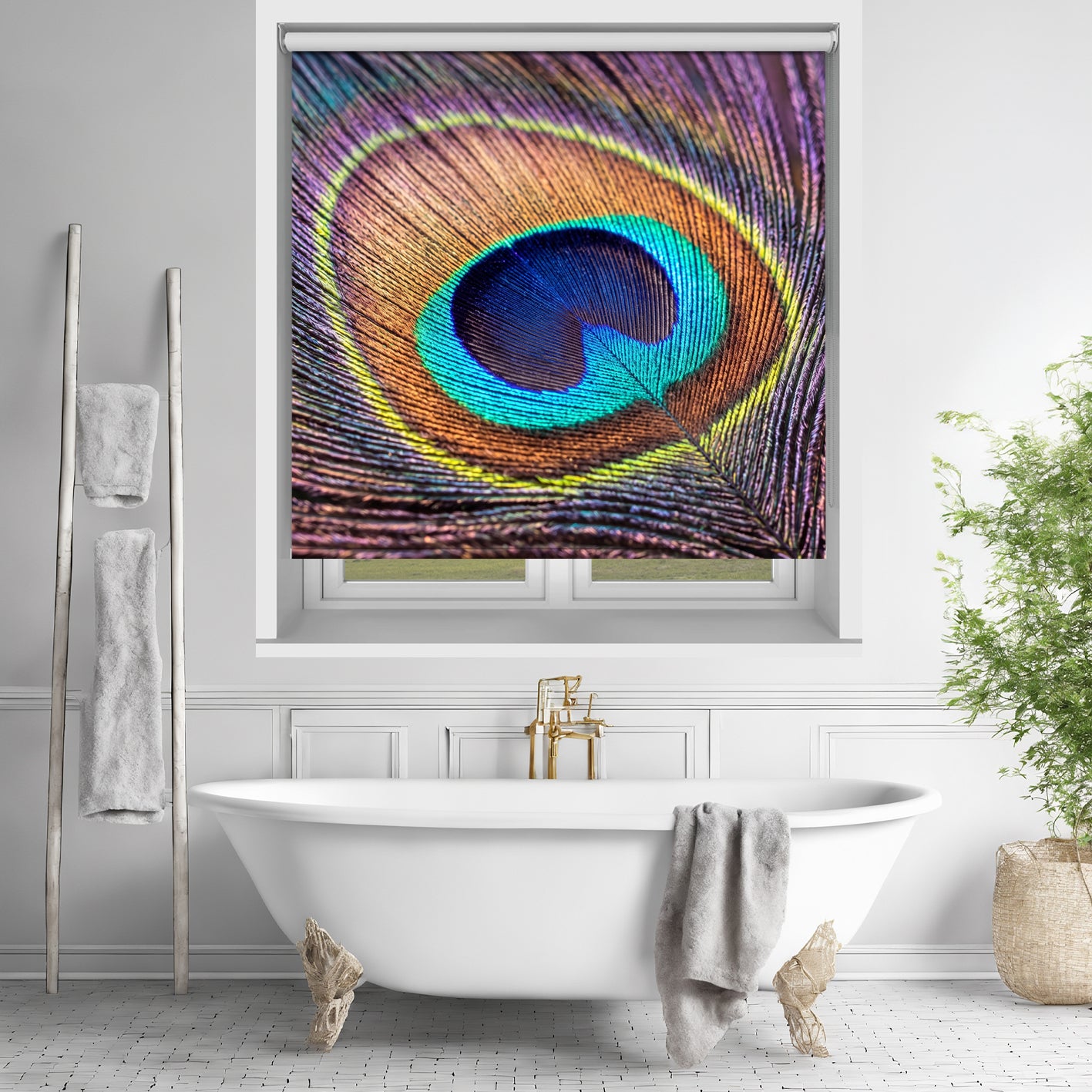 Peacock Feathers Pattern Printed Picture Photo Roller Blind - RB624