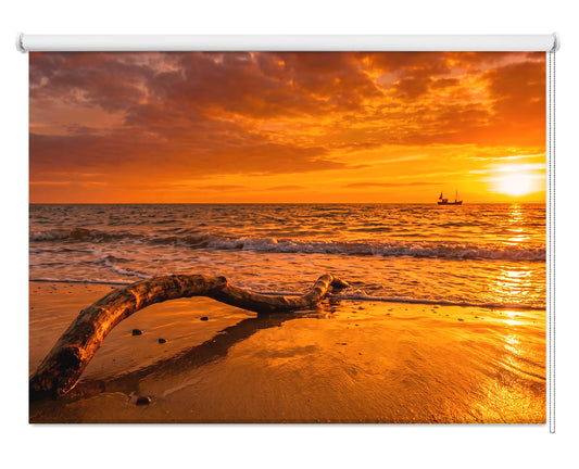 Driftwood on the Golden Beach at Sunset Printed Roller Blind - RB1112